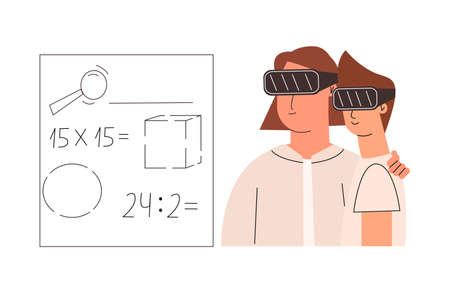 The concept of learning in glasses with augmented reality. Vector illustration in a flat style.のイラスト素材