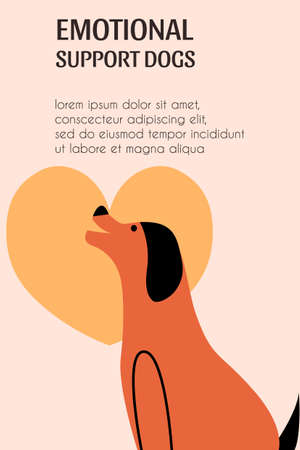 Template with a dog for a veterinary clinic, an emotional support service animal. Vector illustration in a flat style.のイラスト素材