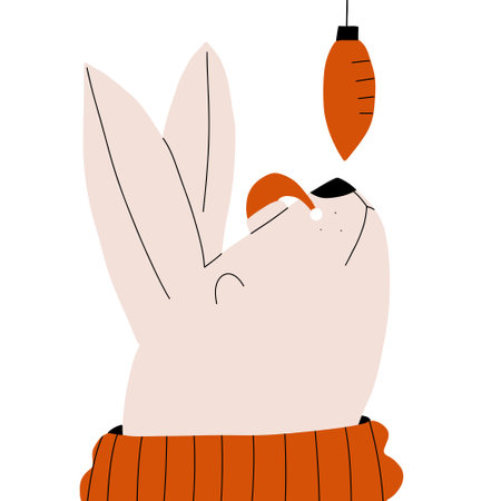 Rabbit and Christmas ball. Symbol of the new year 2023. Vector illustration in hand drawn styleのイラスト素材