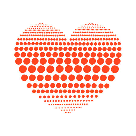 Geometric gradient of dots in the shape of a red heart. Halftone on isolated background. vector illustrationのイラスト素材
