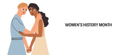 Banner for Women's History Month. Vector illustration in hand drawn styleのイラスト素材