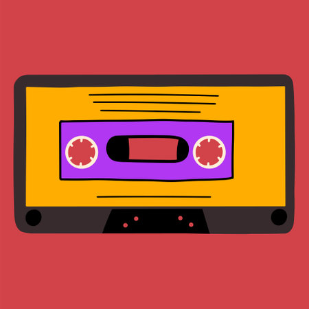 Audio cassette, retro design. Element in the style of the 90s, 1980s. Vector illustration in flat styleのイラスト素材
