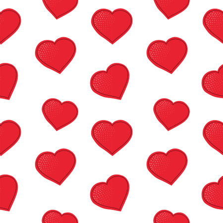 Seamless pattern with red retro hearts for Valentine's day, wedding. Vector illustration in flat styleのイラスト素材
