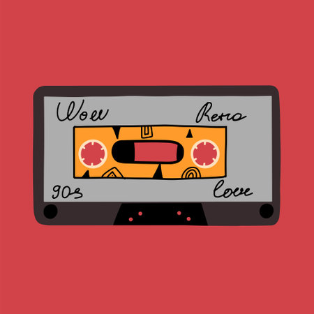 Audio cassette, retro design. Element in the style of the 90s, 1980s. Vector illustration in flat styleのイラスト素材
