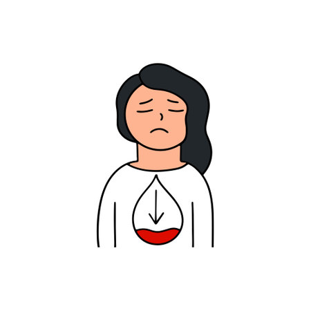 A woman suffers from low blood sugar. Prediabetes. Anemia concept. Vector illustration in doodle styleのイラスト素材
