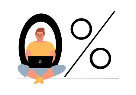 The concept of zero percent commission, installment, loan. Vector illustration in flat styleのイラスト素材