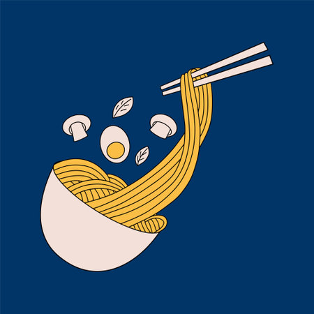 Ramen noodle soup. Japanese popular dish. Vector illustrationのイラスト素材