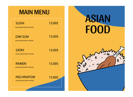 Menu template for Chinese or Japanese food restaurant. Advertising banner, vector illustrationのイラスト素材