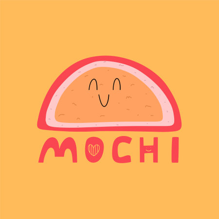 Cute kawaii mochi smiles. Dessert of Japanese cuisine. Vector illustration in flat styleのイラスト素材