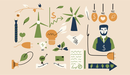 Sustainable environment icons set. ESG conceptual elements. Vector illustration in flat styleのイラスト素材