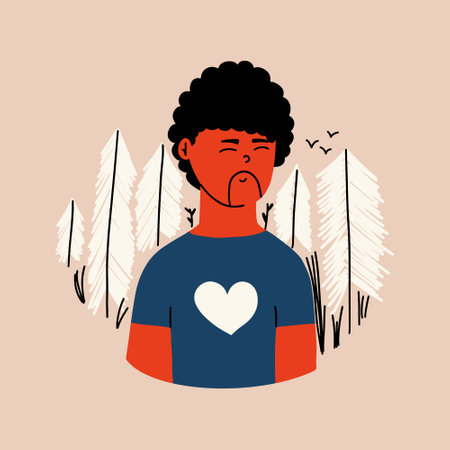 The concept of the positive impact of being in nature on the mental health of an adult man. Vector illustration in flat styleのイラスト素材