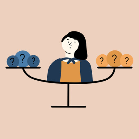 The girl is trying to make a balanced decision. Concept of choice. Vector illustration in flat styleのイラスト素材