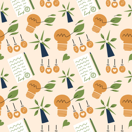 Seamless pattern ESG concept. Eco-friendly, sustainable background. Vector hand drawn illustrationのイラスト素材