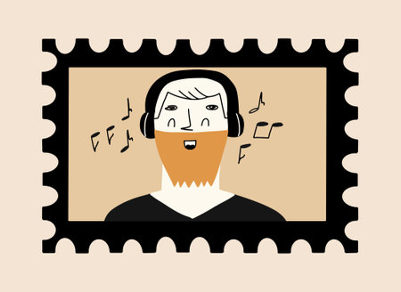 Man listens to music. Melomaniac concept. Vector illustration in hand drawn styleのイラスト素材