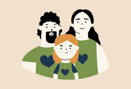 Family in green eco-friendly clothes. Eco concept. Vector illustration in hand drawn styleのイラスト素材