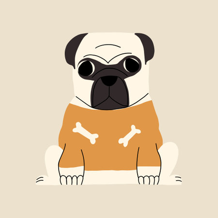 Cute pug in clothes. Puppy illustrationのイラスト素材