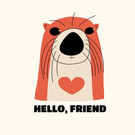 Cute funny otter. Vector illustration in hand drawn styleのイラスト素材