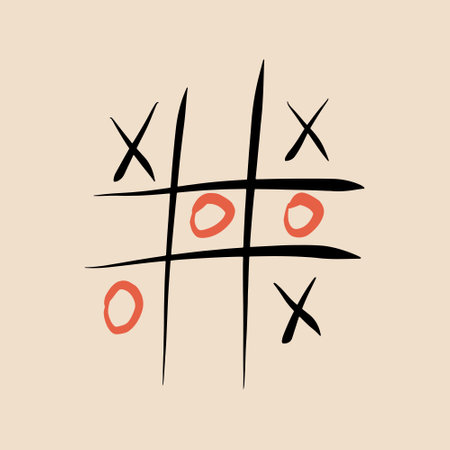 Tic-tac-toe game. Vector illustration in doodle style.のイラスト素材