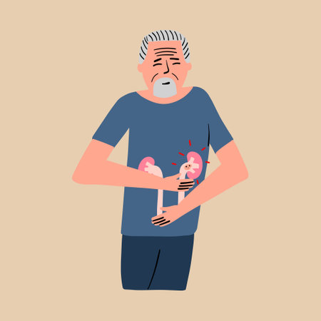 The man is suffering from kidney stones. Vector illustration in flat style.のイラスト素材