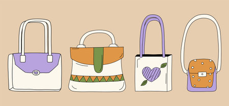 A set of women's various bags. Vector illustration in flat styleのイラスト素材
