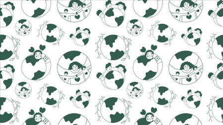 Seamless pattern about care, protection, conservation and love for the planet. Conceptual vector illustrations for Earth Dayのイラスト素材