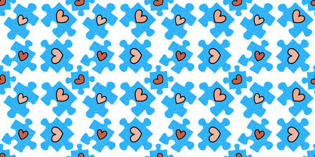 World Autism Awareness Day seamless pattern. Conceptual illustration with blue puzzle.のイラスト素材