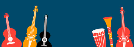 Background with musical instruments with place for text. Banner design for festivals, holidays, concertsのイラスト素材