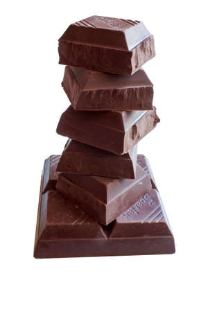 chocolate bar close-up on white backgroundの写真素材