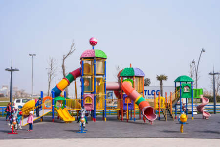 Playground with playing on it in the seaside Park of Baku city of the Azerbaijan Republic, March 15, 2017のeditorial素材