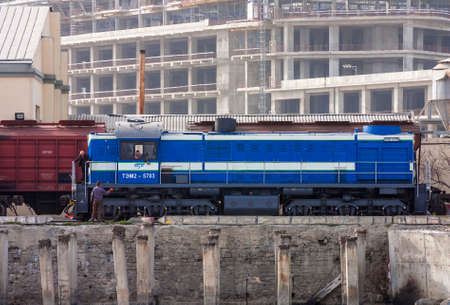 Diesel locomotive in the cargo port of Baku, the Republic of Azerbaijan, March 15, 2017のeditorial素材