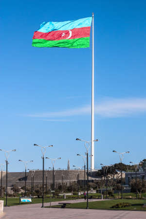 National Flag Square is a large city square off Neftchiler Avenue in Baku, Azerbaijan. A flag measuring 70 by 35 metres flies on a pole 162 m high.の写真素材