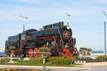 Old steam train in the seaside Park in Baku, Azerbaijanのeditorial素材