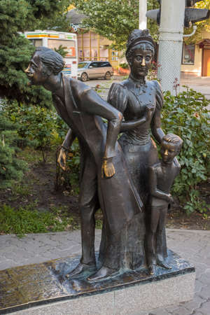 Russia, Taganrog-July 17, 2019; Monument on Taganrog street dedicated to the work of the writer Chekhov AP "Thick and Thin"のeditorial素材