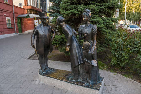 Russia, Taganrog-July 17, 2019; Monument on Taganrog street dedicated to the work of the writer Chekhov AP "Thick and Thin"のeditorial素材