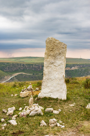 Cult stones is a megalithic site consisting of mounds, dolmens, mounds and single menhirs in Karachay-Cherkessia, Russian Federation.の写真素材