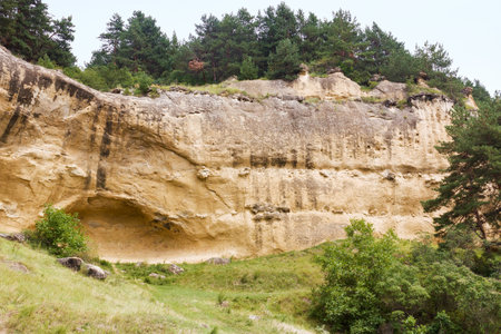 Hike in the Karachay - Cherkess Republic mountains. Hiking in unusual natural landscapes. Fantastic forms sandstone formations.の写真素材