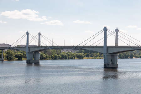 Automobile bridge over the Volga River, which connects the cities of Savelovo and Kimry, Tver region, Russiaの写真素材