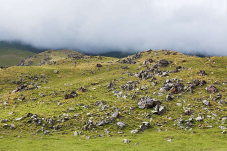 High, beautiful mountains in the Elbrus region. Unusual landscape and fantastic scenery. Beautiful mountain landscape in Kabardino-Balkaria, Russiaの写真素材