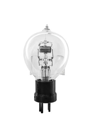 Electron beam vacuum device isolated on a white background. An outdated radio-electronic lamp.の写真素材