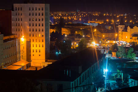 Long exposure photo big city life at night. High view above the city.の写真素材