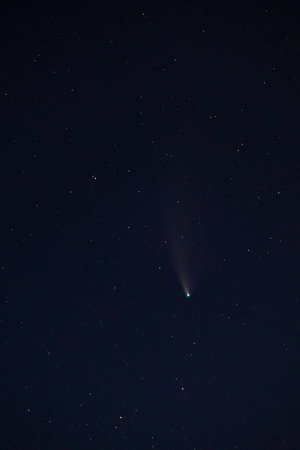 Neowise C/2020 F3 comet in sky at July, 22. Comet near Big bear constellation. Clear sky without clouds.の写真素材