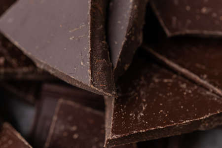 Dark chocolate pieces closeup macroの写真素材