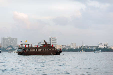 Chonburi, Thailand  Ship is a floating seafood restaurant near the coastline of Pattaya, Thailandの写真素材