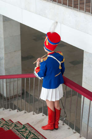 girl, drummer in the form of a hussar on holidaysの写真素材