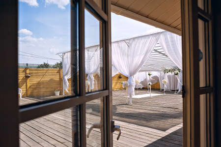 registration of the wedding ceremony the view from the windowの写真素材