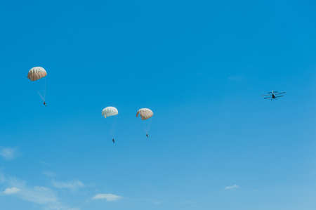 skydiving with biplane aircraft flying club instructorの写真素材