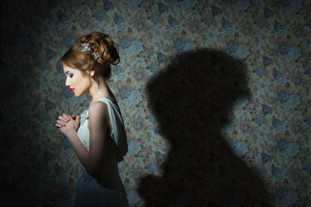 Portrait of young beautiful girl with wavy hair, Fashion photoの写真素材