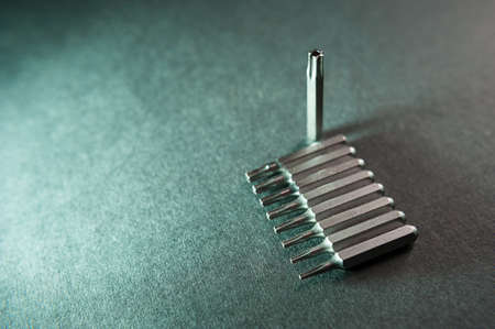 replaceable tips for screwdrivers, different sizes, nine in a row, a torxの写真素材
