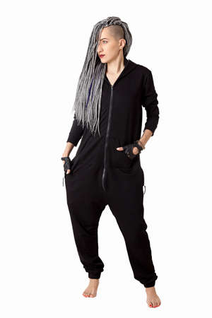 Portrait of a young beautiful teenage girl with long afro-braids.の写真素材