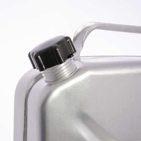Aluminum can for gasoline isolated on white backgroundの写真素材